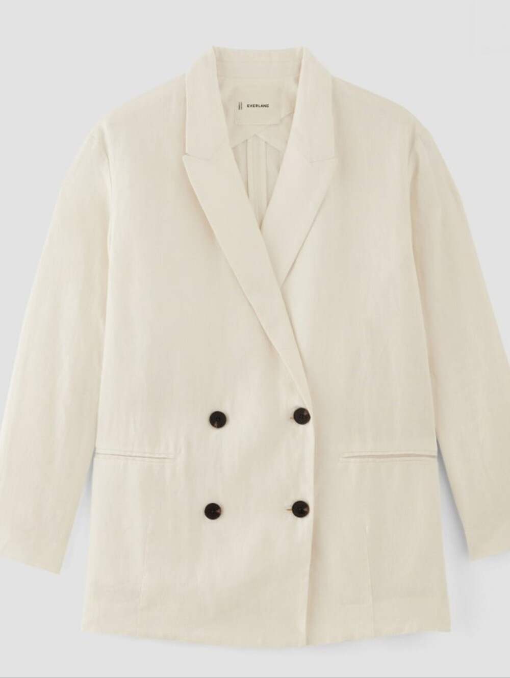 Everlane Cream Double-Breasted Linen-Blend Blazer with Dark Buttons